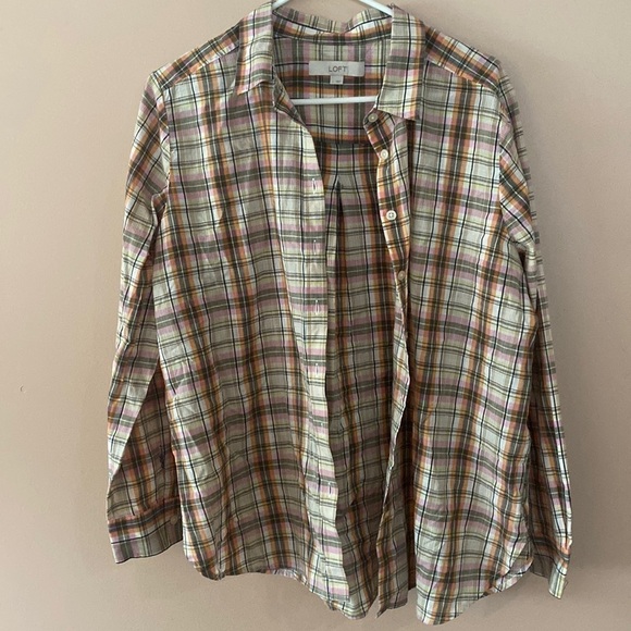 Loft lightweight cotton plaid top - Picture 1 of 6